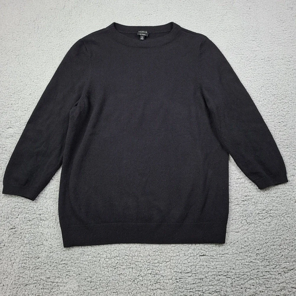 Talbots Women's Pure Cashmere Sweater Size XL Blue 3/4 Sleeve Crew Neck Classic